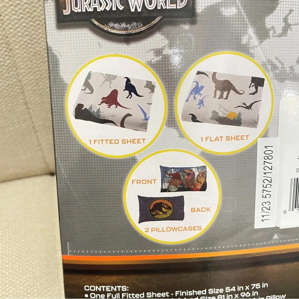 NEW Jurassic World 4 Piece‎ Full Sheet Set Microfiber Dinosaur Print Blue T-Rex
